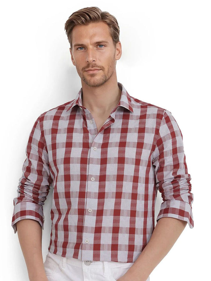 RARE RABBIT Comfort Spread Collar Checked Pure Cotton Casual Shirt