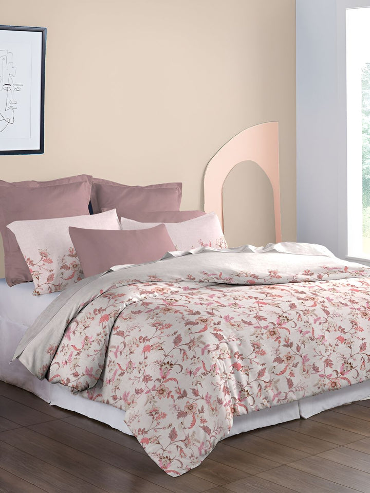 MYTRIDENT White & Pink Floral 210 TC Pure Cotton King Bedsheet with 2 Pillow Covers