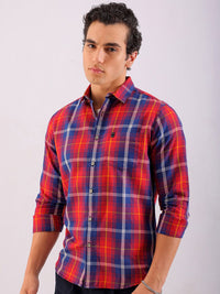 The Indian Garage Co Men Red Tartan Checked Cotton Casual Shirt