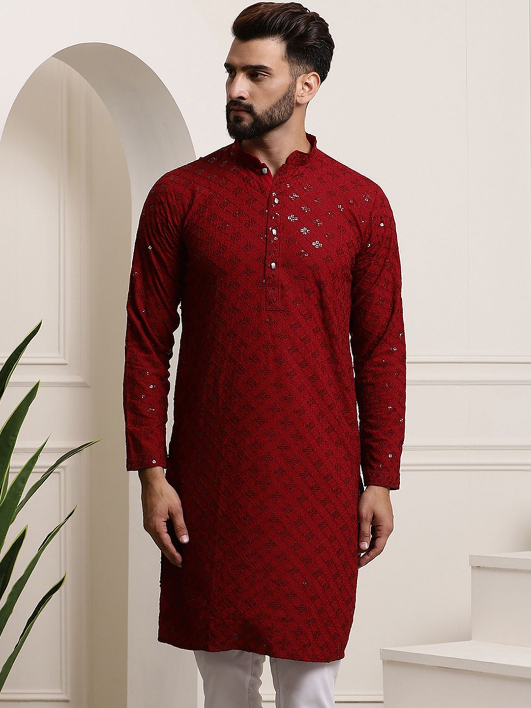 SOJANYA Kurta Kapas Tulen Dihiasi Labuci