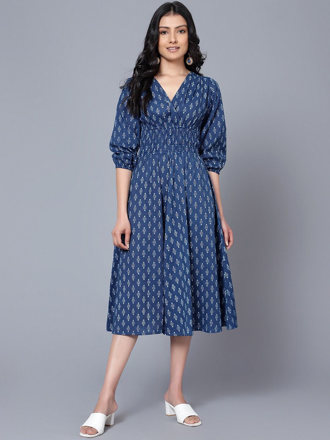 Bani Women V-Neck Ethnic Motifs A-Line Midi Dress