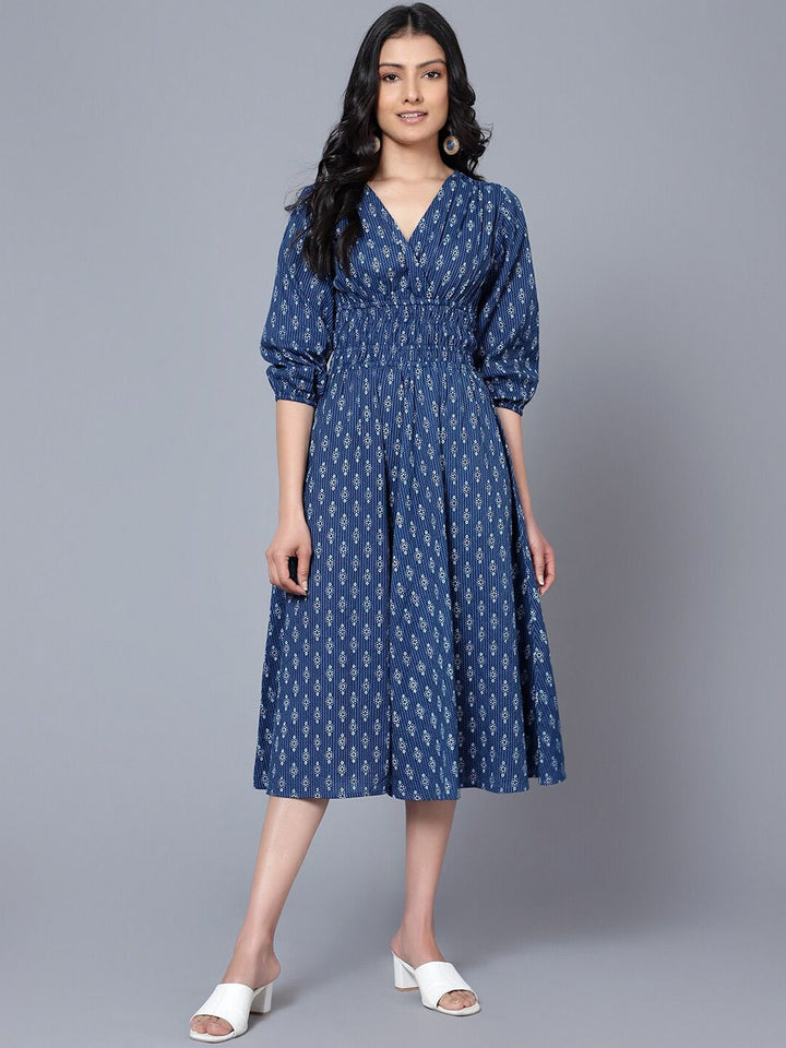 Bani Women V-Neck Ethnic Motifs A-Line Midi Dress