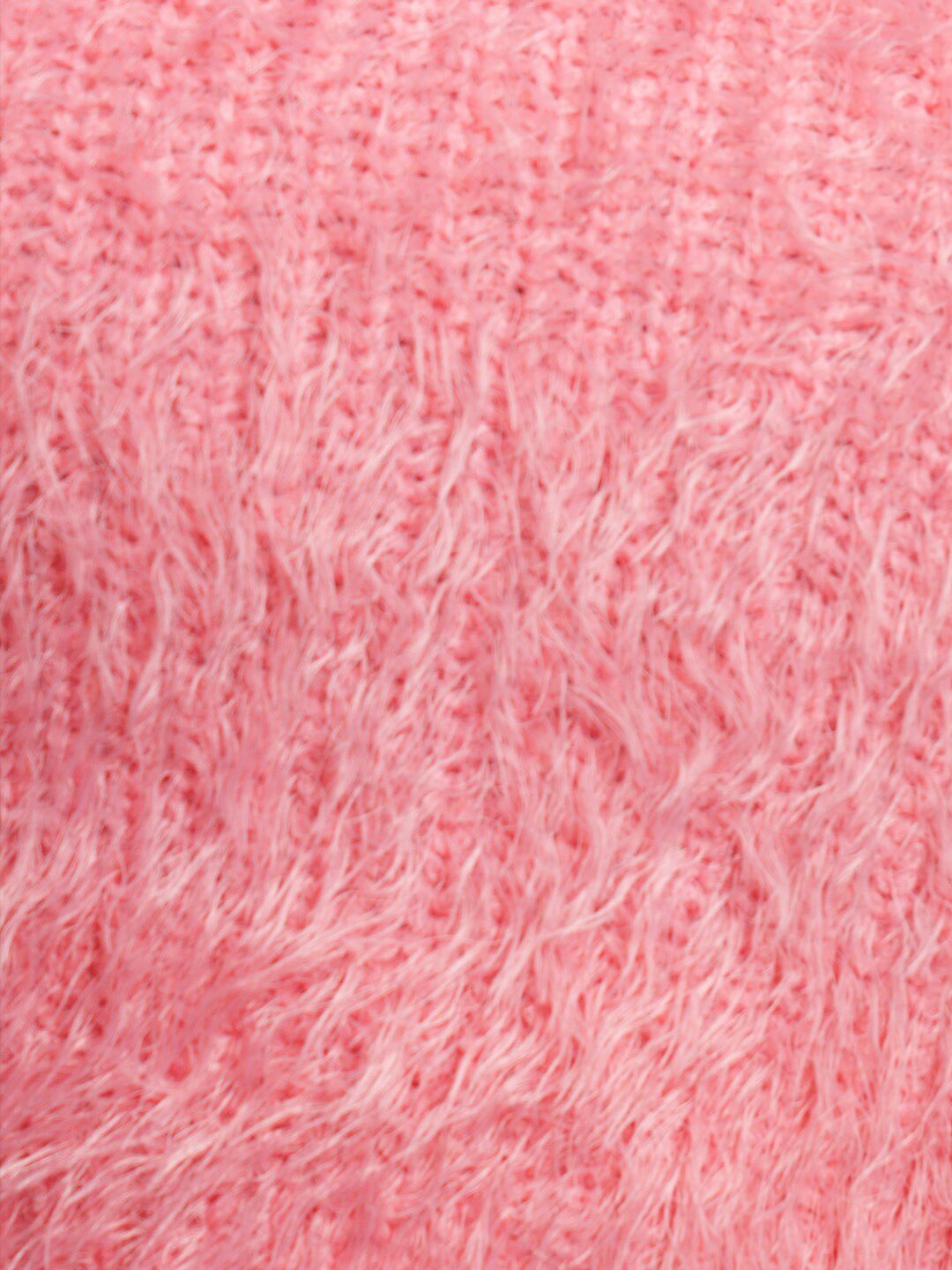 Tokyo Talkies Pink Self Design Acrylic Crop Pullover