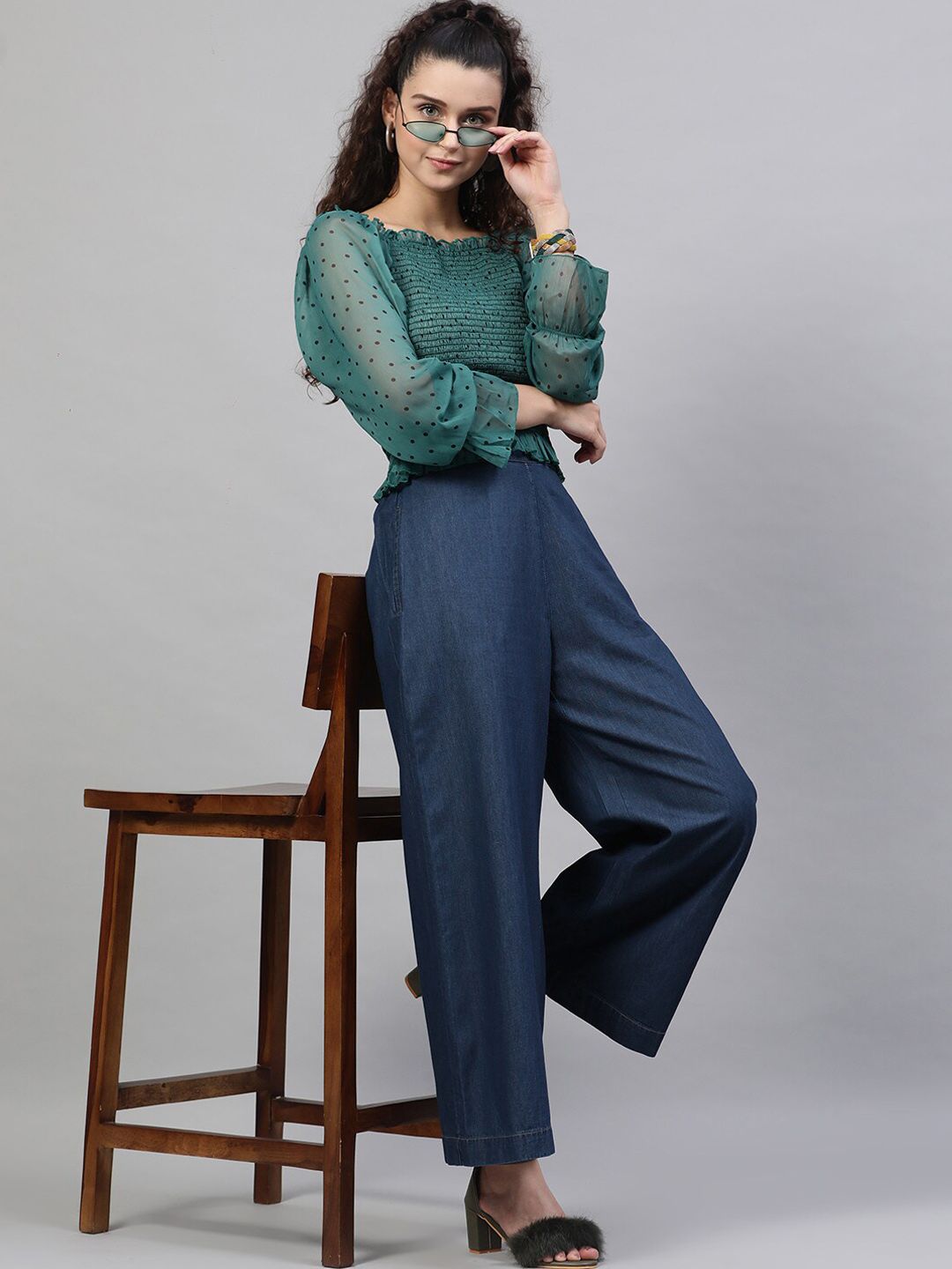 STREET 9 Women Blue Loose Fit Solid Parallel Cotton Trousers
