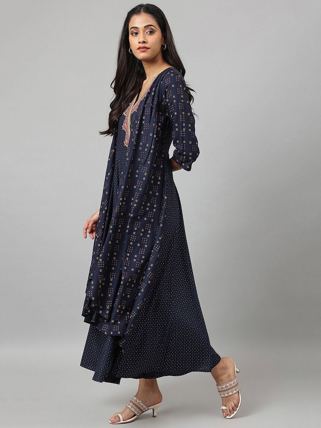 W Women Navy Blue Heavy Festive Gilet Kimono Jumpsuit