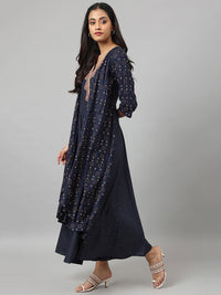 W Women Navy Blue Heavy Festive Gilet Kimono Jumpsuit