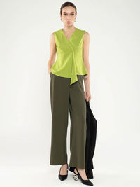 RAREISM Solid Cotton Wrap Sleeveless Shirt Style Top