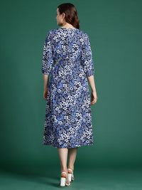 DressBerry Floral Print Puff Sleeve Midi Dress