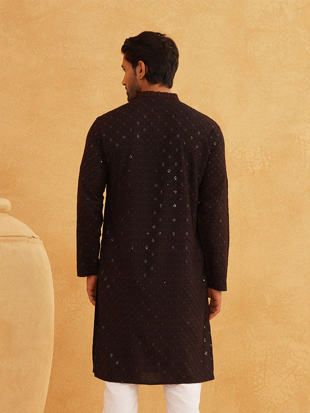 SOJANYA Geometric Embroidered Sequinned Pure Cotton Kurta