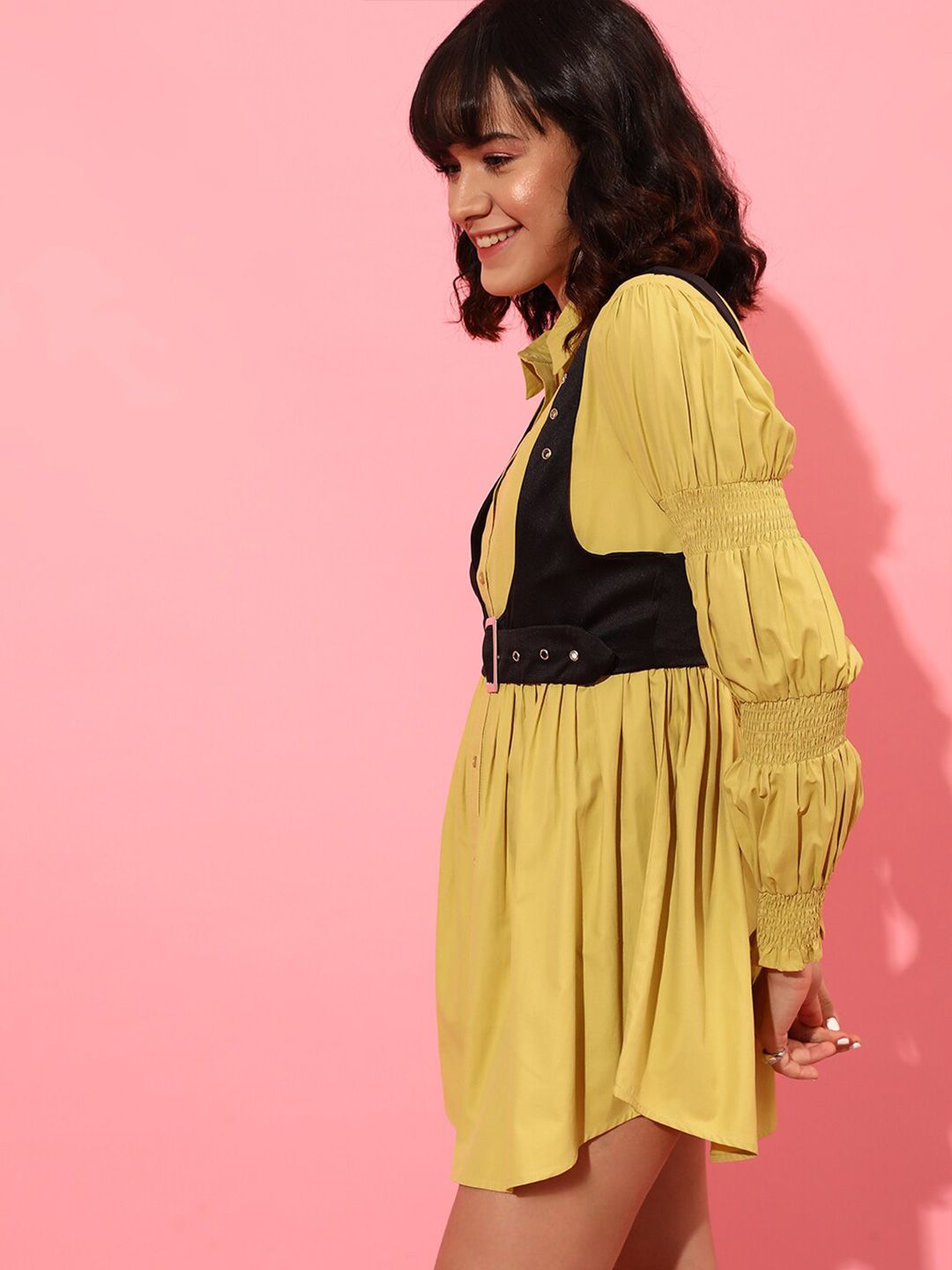 STREET 9 Puff Sleeves Pure Cotton Shirt Dress