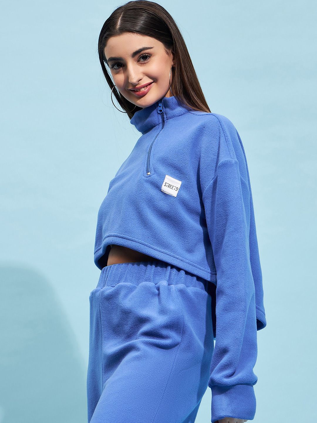 STREET 9 High Neck Crop Sweatshirt