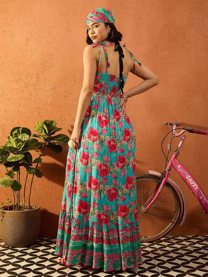 Pink Paprika by SASSAFRAS Floral Printed Gathered or Pleated Maxi Dress