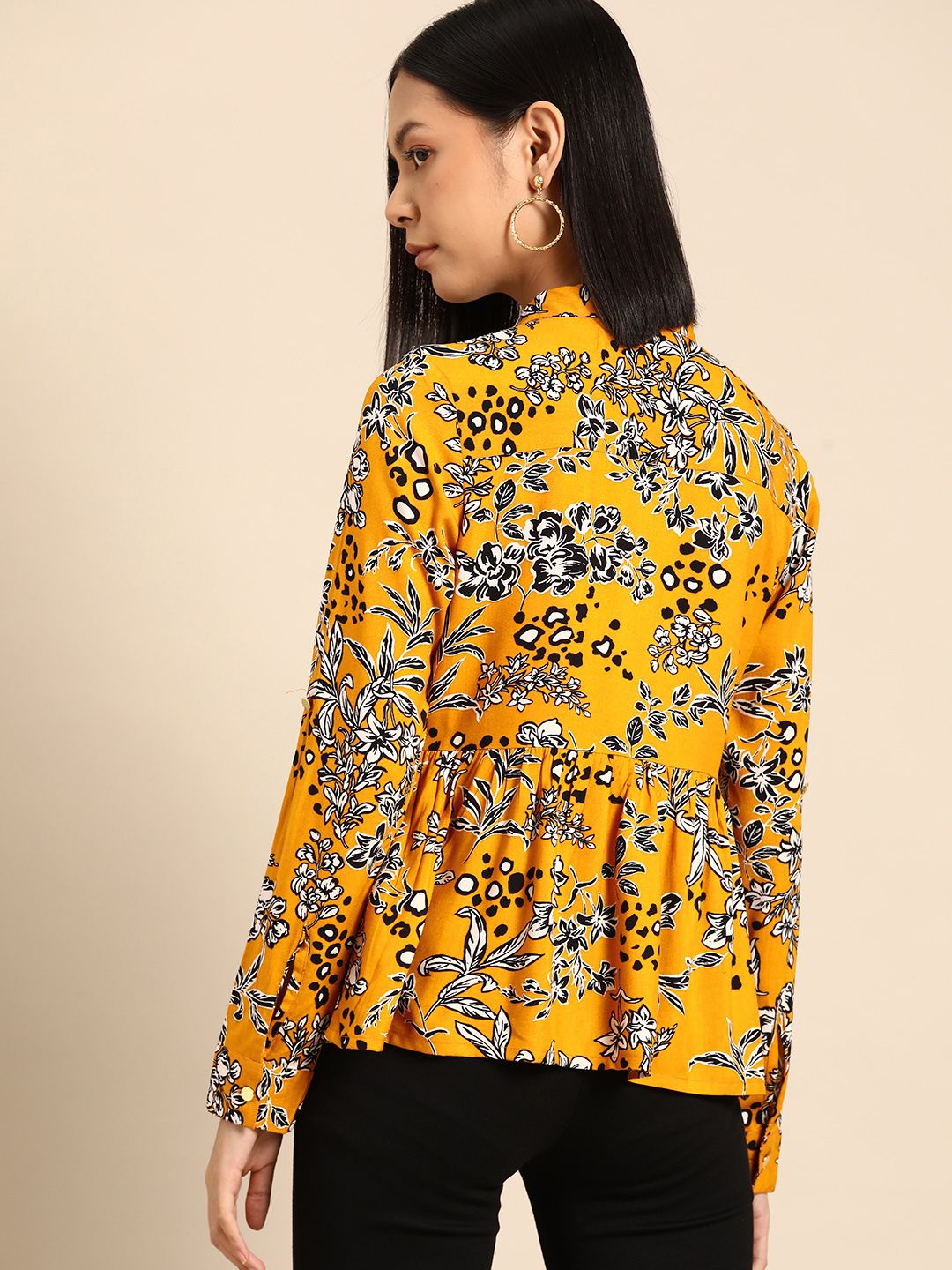 all about you Floral Print Roll-Up Sleeves Top