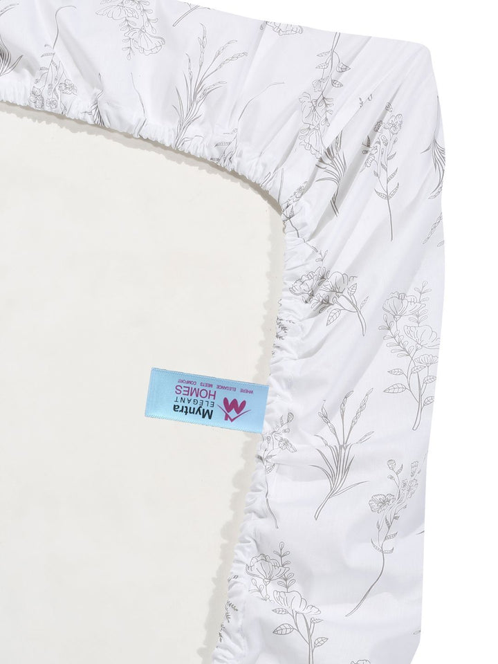 Myntra Elegant Homes White Floral 400 TC Bedsheet with 2 Pillow Covers