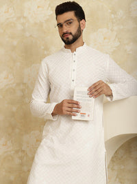 SOJANYA Kurta Kapas Tulen Sulaman Geometrik Biasa dengan Churidar