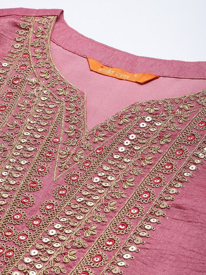 Indo Era Floral Embroidered Sequinned Kurta with Trousers & With Dupatta