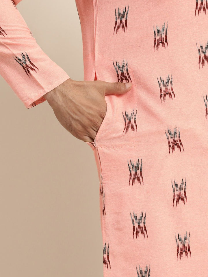Anug by SOJANYA Men Peach-Coloured Ethnic Motifs Printed Pastels Kurta