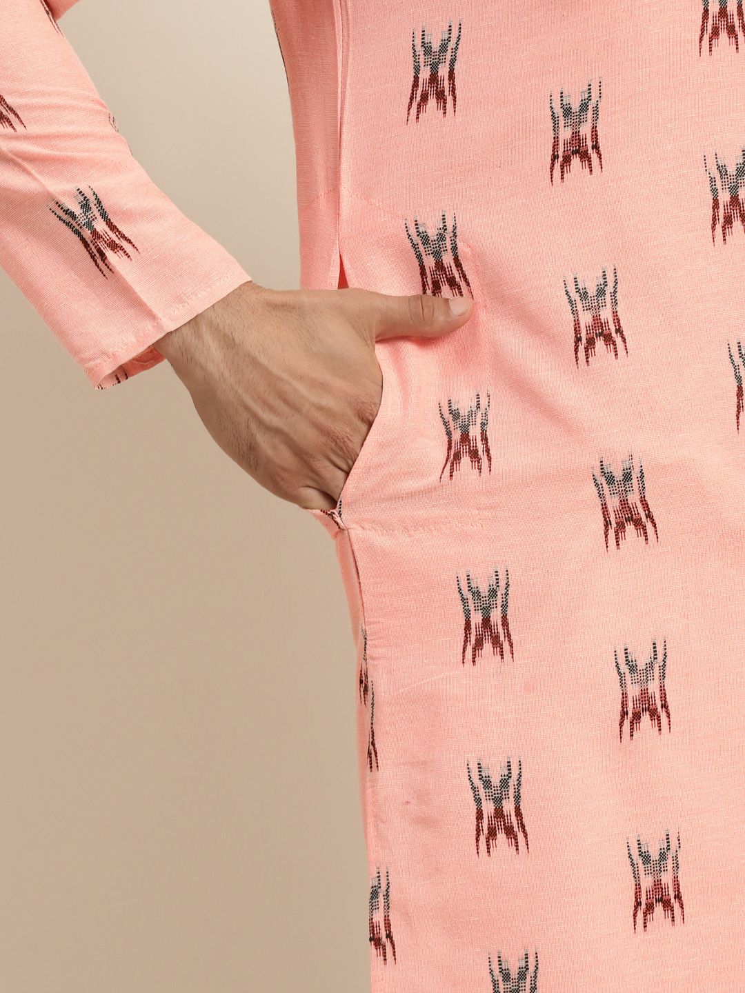Anug by SOJANYA Men Peach-Coloured Ethnic Motifs Printed Pastels Kurta