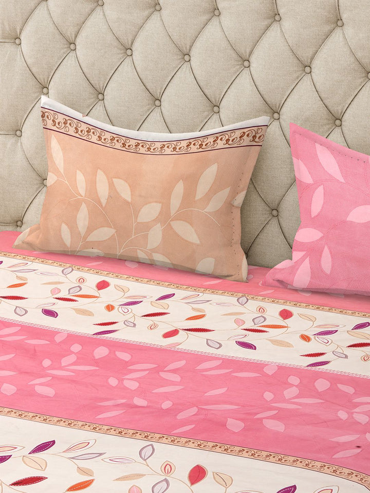 KLOTTHE Pink & Cream Floral 300 TC Fitted Super King Double Bedsheet with 2 Pillow Covers