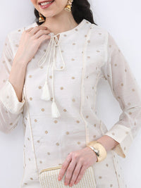 Vishudh Polka Dots Printed Tie-Up Neck Regular Kurta With Trousers