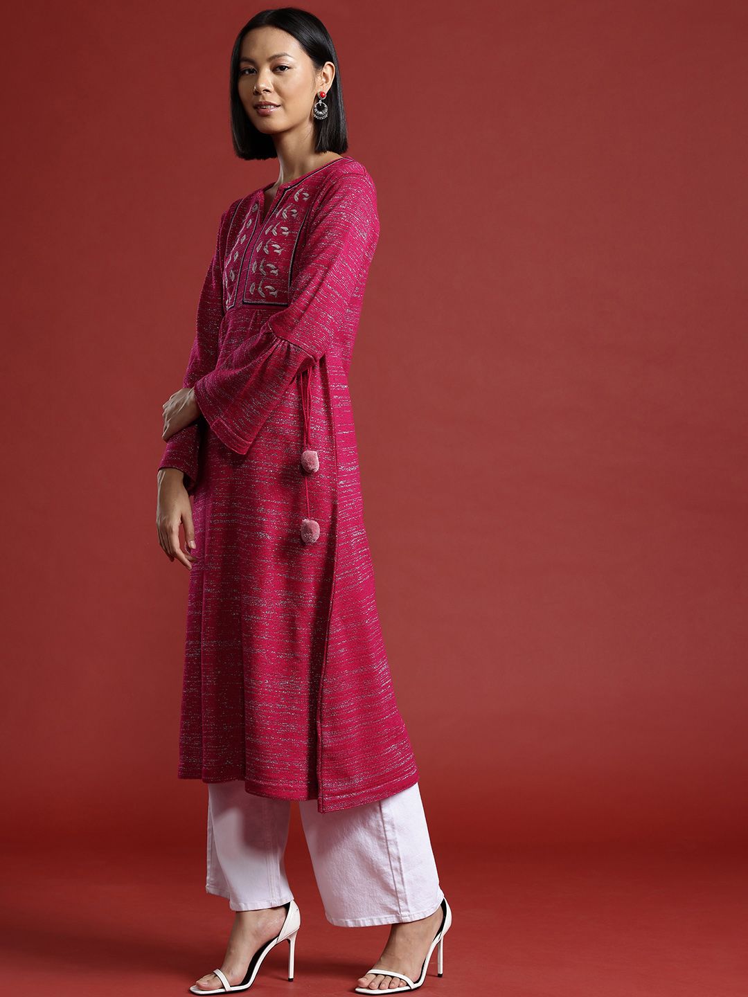 all about you Embroidered Yoke Design Bell Sleeves Kurta