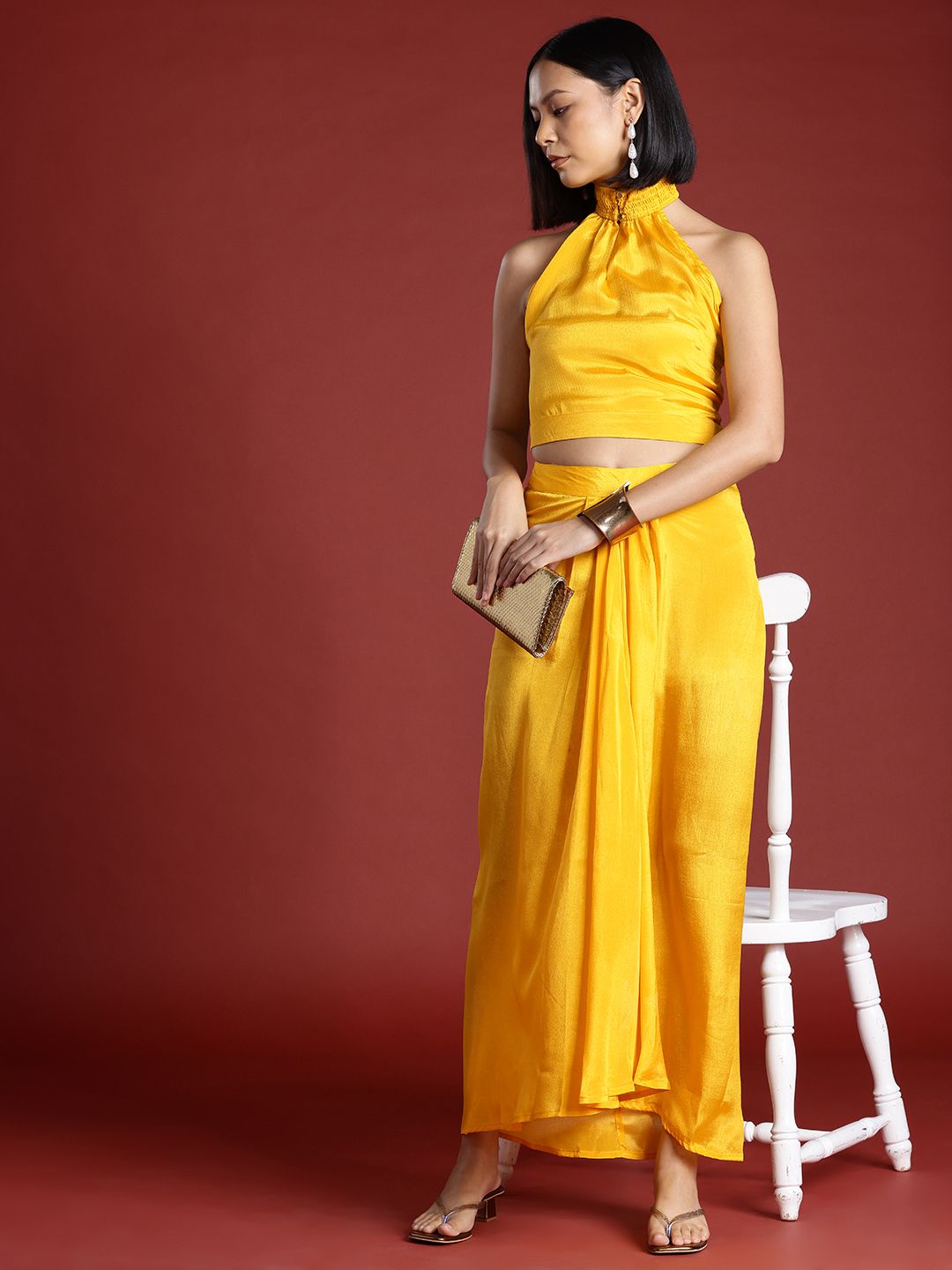 all about you Halter Neck Top With A-Line Pleated Skirt