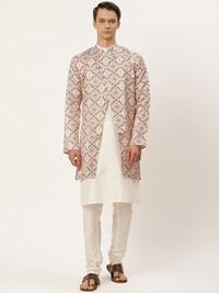 SOJANYA Men Off White & Yellow Kurta with Churidar