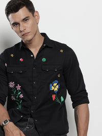 The Indian Garage Co Pure Cotton Floral Embroidered Casual Shirt