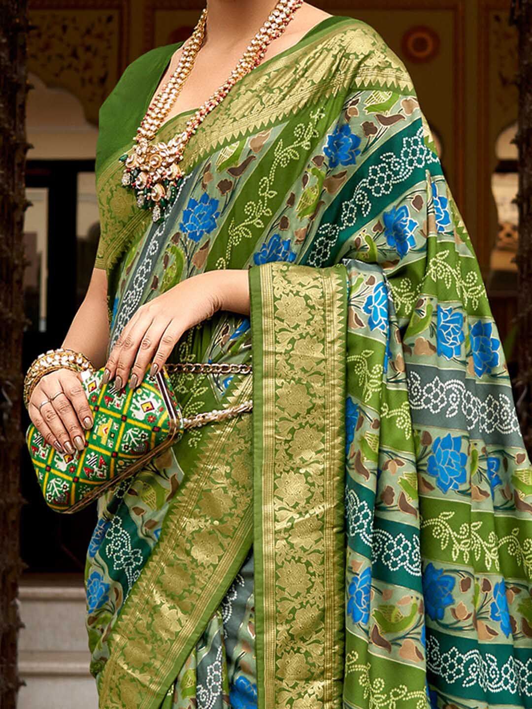 Saree mall Ethnic Motifs Printed Banarasi Sarees with Tassels