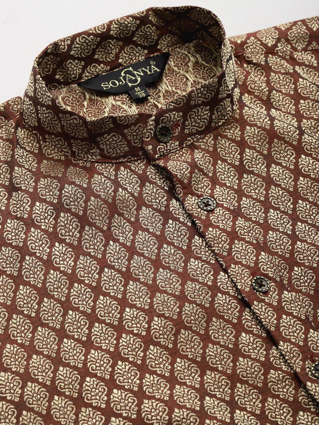 SOJANYA Kurta Rekaan Diri Lelaki Maroon & Emas dengan Jaket Churidar & Nehru