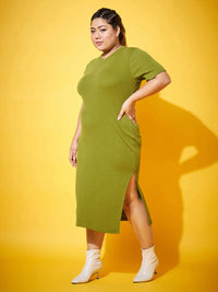 SASSAFRAS Curve Plus Size Round Neck Cotton Sheath Midi Dress