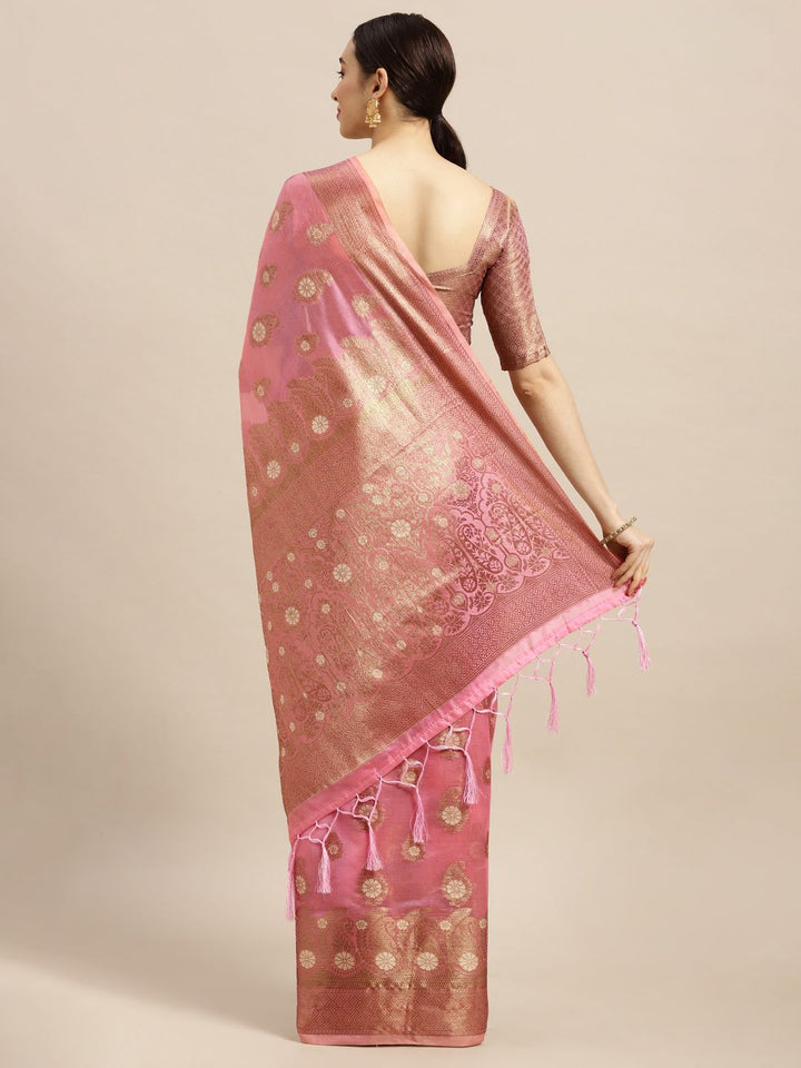 Saree mall Pink Paisley Silk Blend Banarasi Saree