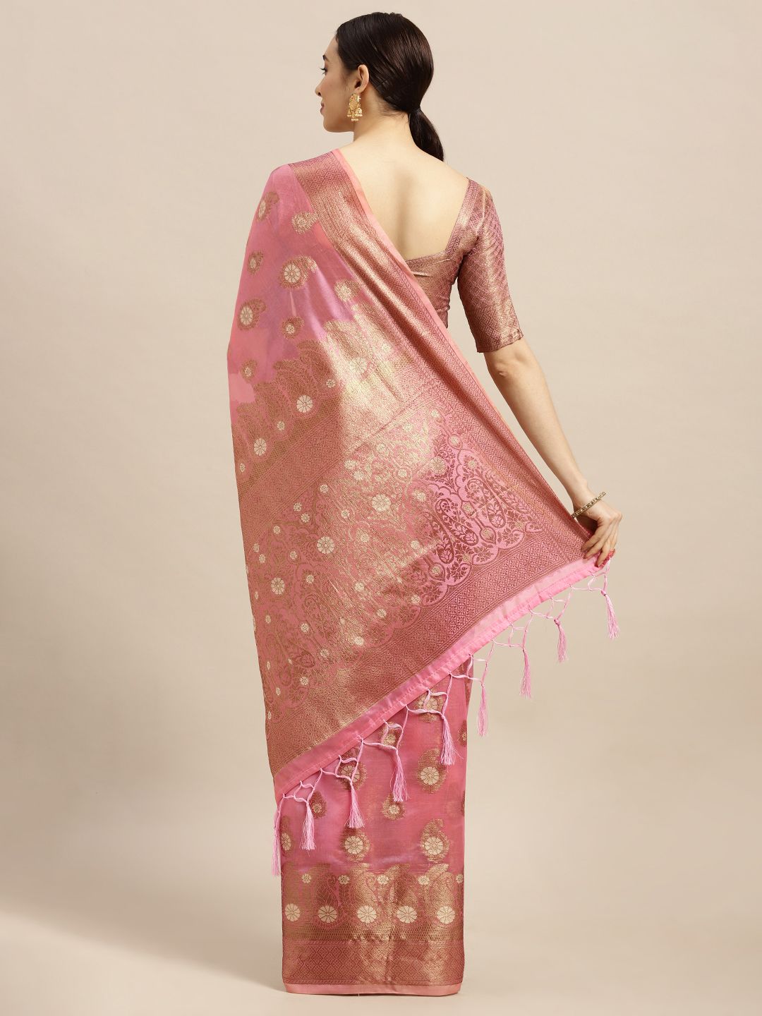 Saree mall Pink Paisley Silk Blend Banarasi Saree