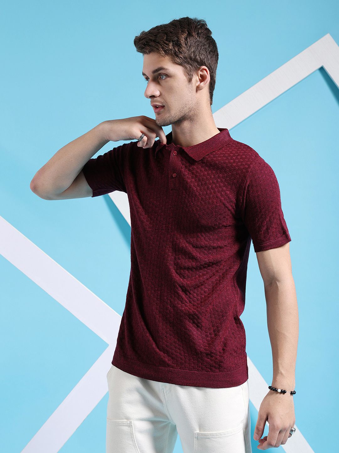 The Indian Garage Co Polo Collar Acrylic Pullover Sweater