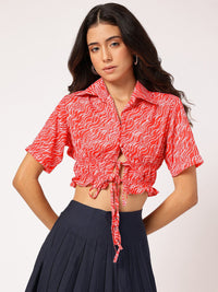 DressBerry Lace-Up Play Printed Crop Shirt Style Top
