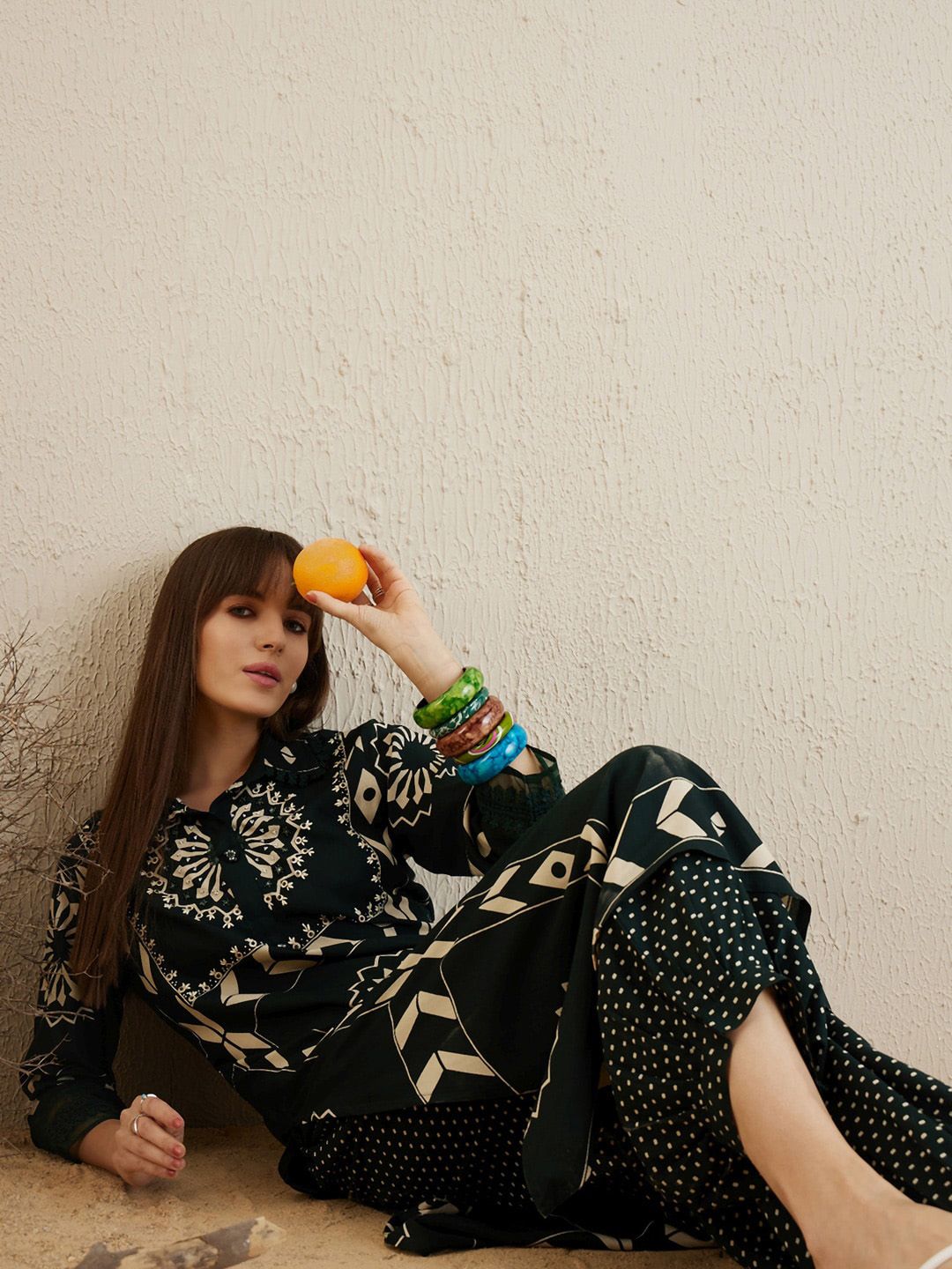 Era Indo Floral Printed Baju Kolar A-Line Kurta dengan Salwar