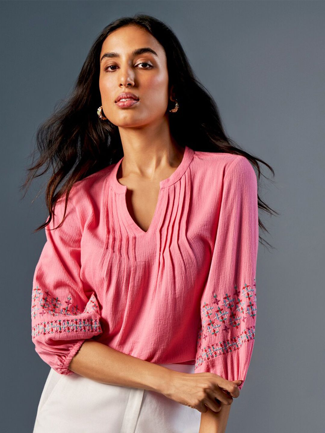 Global Desi V-Neck Flared Sleeves Top