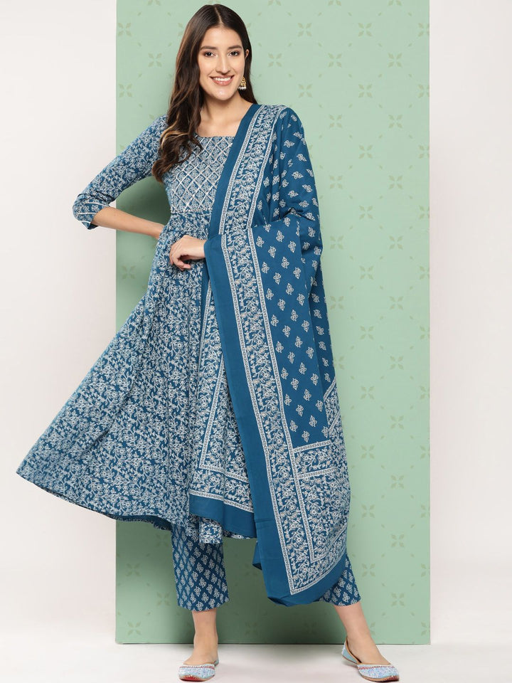 KALINI Women Ethnic Motifs Printed Empire Gotta Patti Kurta with Trousers & With Dupatta