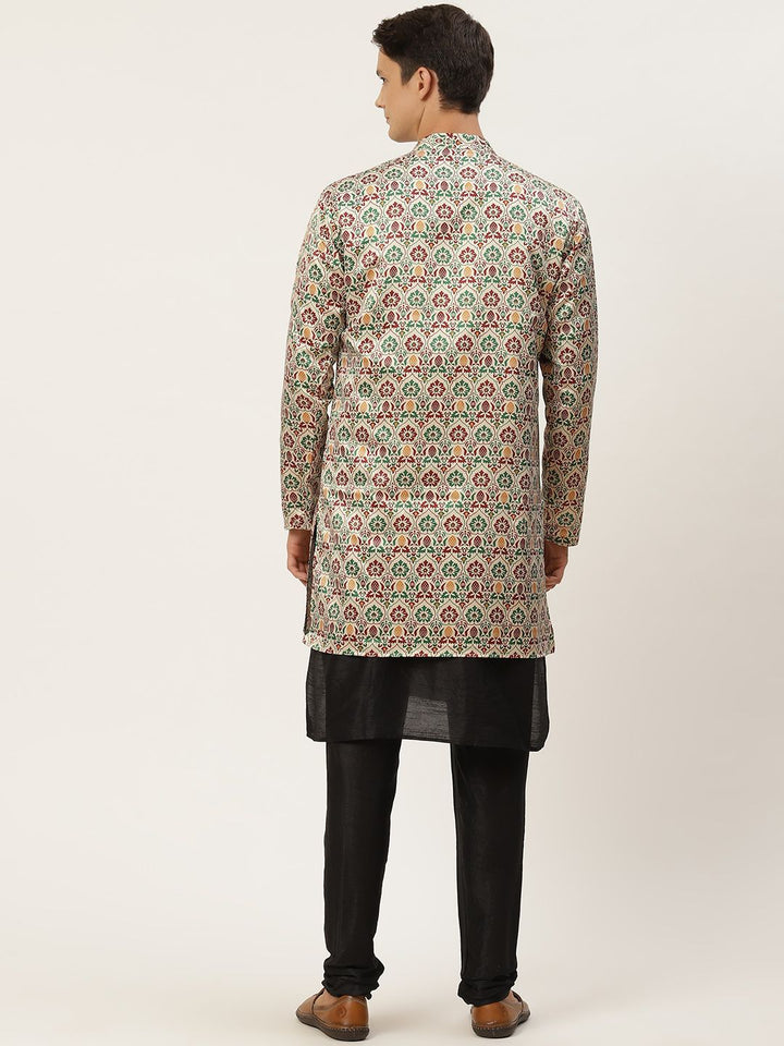 SOJANYA Men Black Kurta with Churidar & Jacket