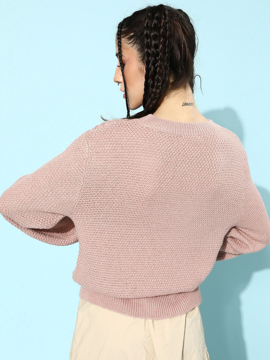 STREET 9 Women Nude-Coloured Cable Knit Pullover Sweater