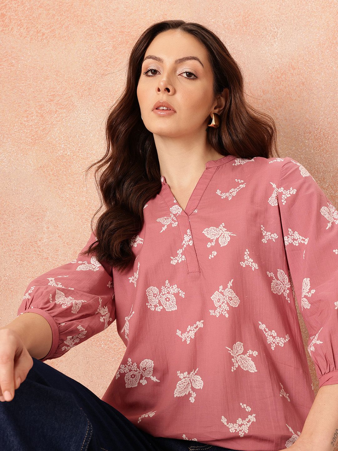 all about you Floral Print Puff Sleeves Cotton Top
