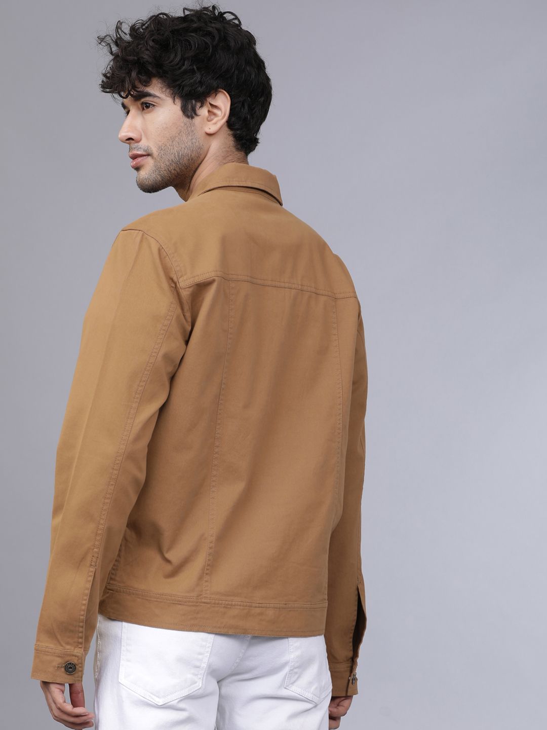 HIGHLANDER Men Beige Solid Denim Jacket