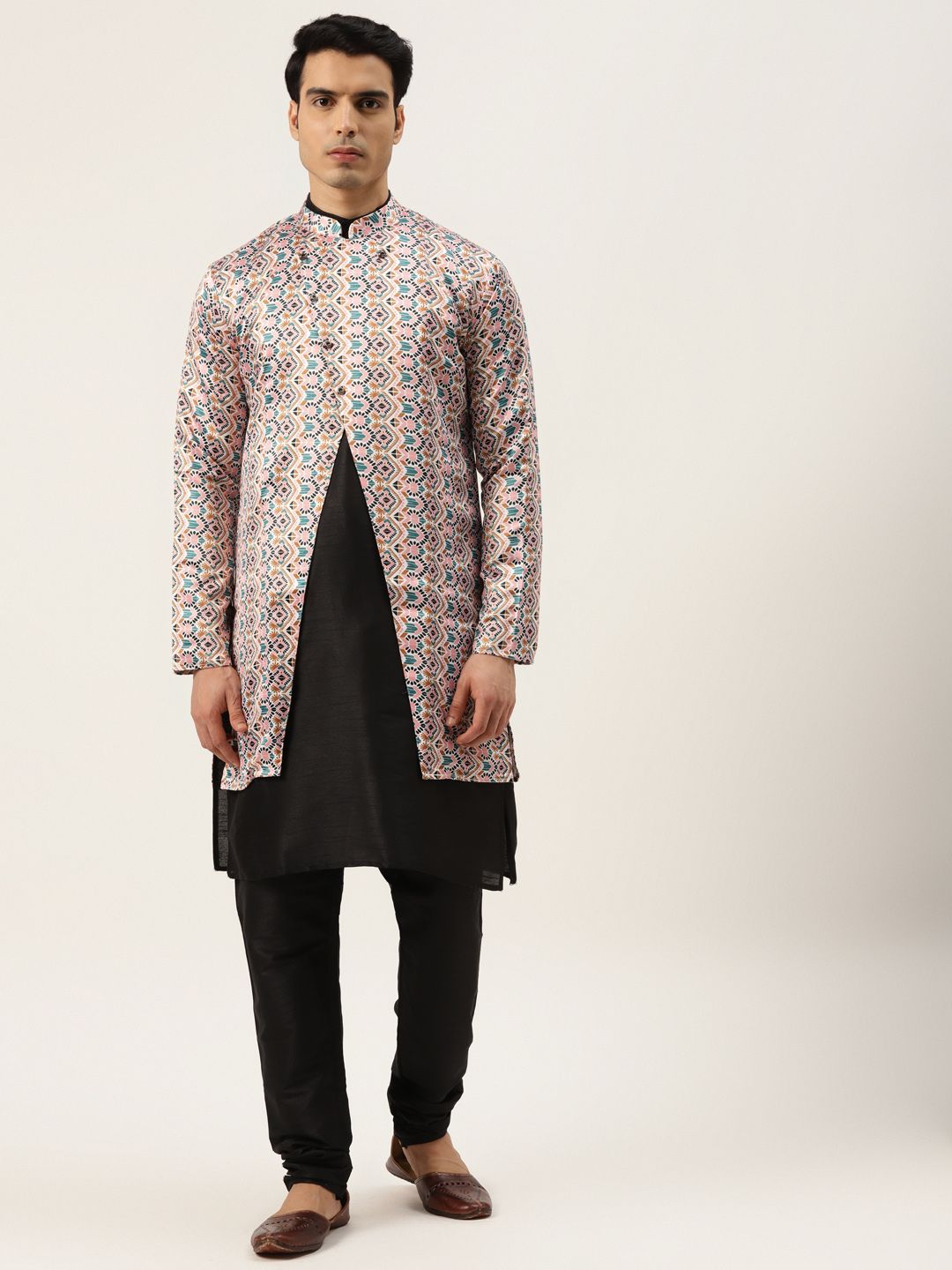 SOJANYA Kurta Hitam & Putih Lelaki dengan Churidar
