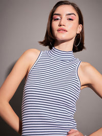 SASSAFRAS High Neck Striped Bodycon Midi Dress