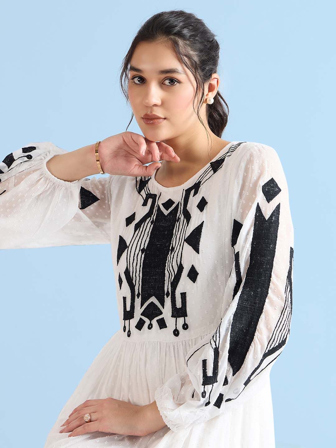 Antheaa Floral Chiffon Fit & Flare Midi Dress