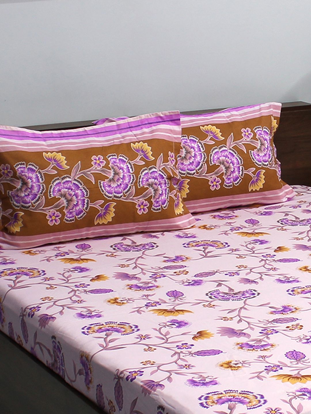 BOMBAY DYEING Ivyrose Blue & Green Floral Cotton 110 TC Queen Bedsheet & 2 Pillow Covers
