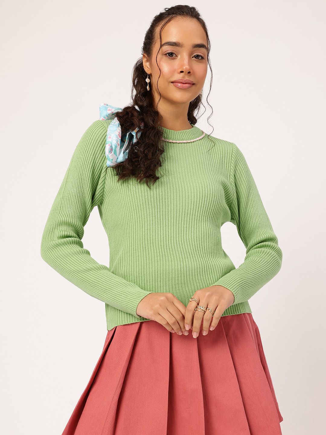 DressBerry Acrylic Striped Pullover with Embroidered Detail