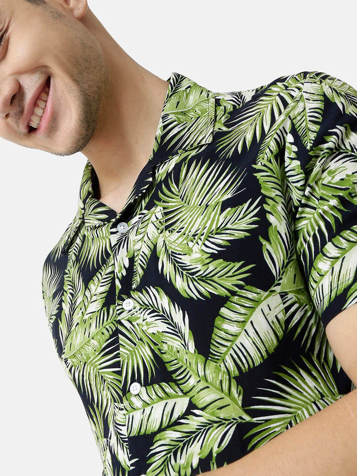 Campus Sutra Men Green & Black Printed Co-Ords