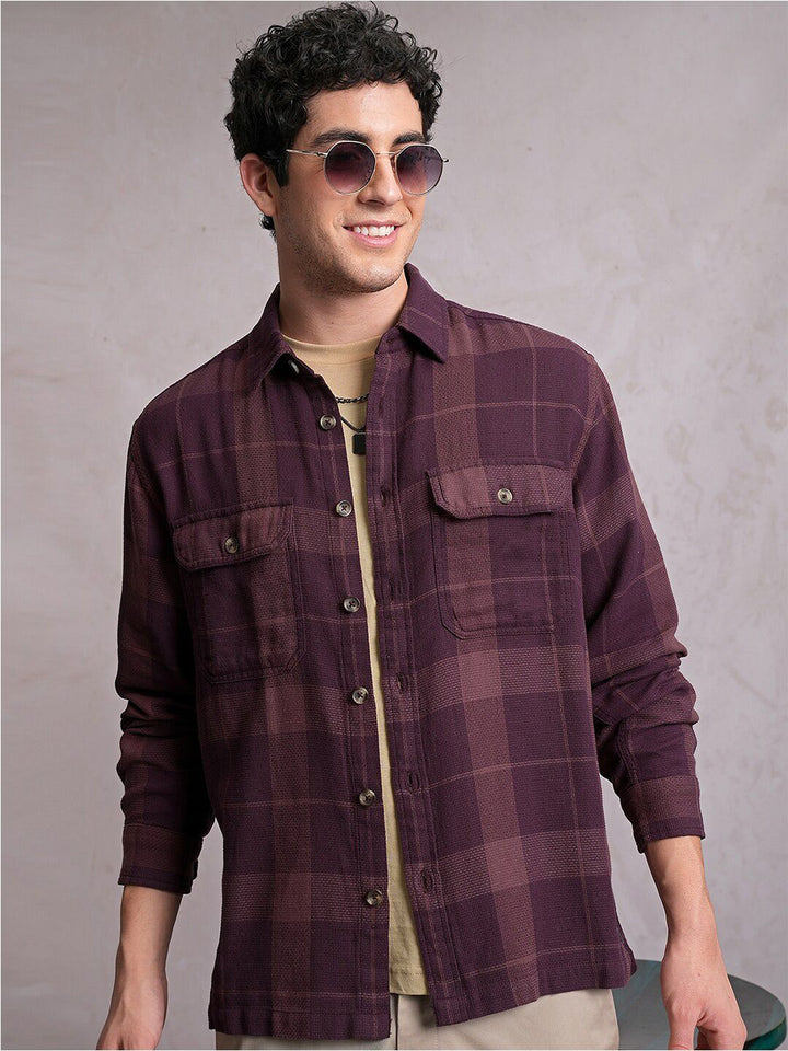 LOCOMOTIVE Dobby Textured Checked Utility Pocket Over Shirt