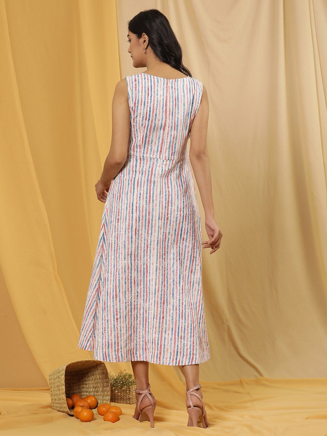 W Striped Boat Neck A-Line Dress
